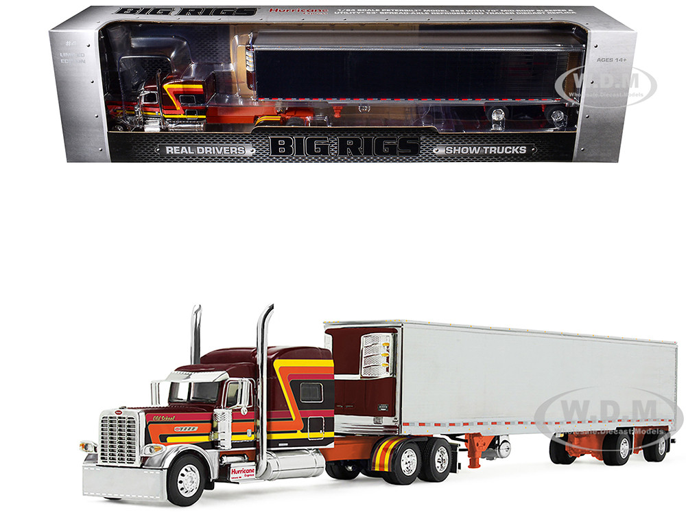 Peterbilt 389 Pride-N-Class with 70" Mid-Roof Sleeper and 53' Utility Trailer with Reefer "Hurricane Express" Brown with Stripes "Big Rigs" Series II #4 1/64 Diecast Model by DCP/First Gear diecast model