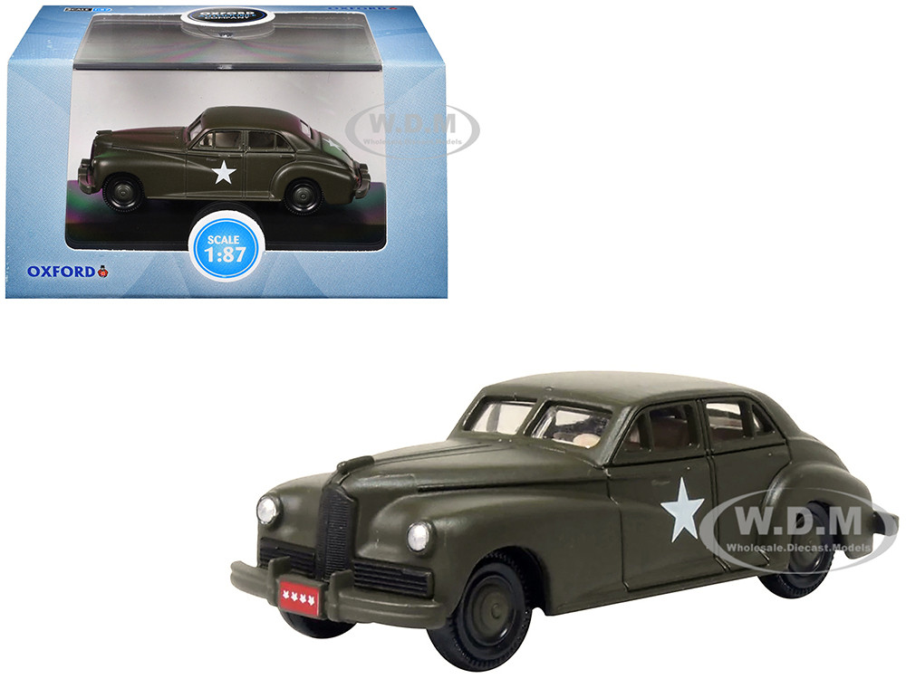 1942 Packard Clipper Touring Sedan "US Army Staff Car" Olive Drab 1/87 (HO) Scale Diecast Model Car by Oxford Diecast diecast model