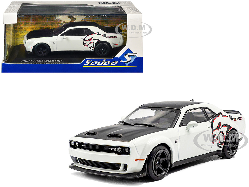 2020 Dodge Challenger SRT Hellcat Redeye Widebody White Knuckle with Matt Black Hood and Top 1/43 Diecast Model Car by Solido diecast model