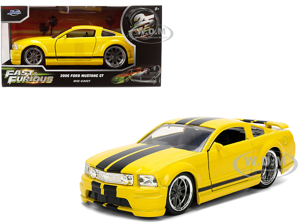 2006 Ford Mustang GT Yellow with Black Stripes "Fast & Furious 25 Years" Series 1/32 Diecast Model Car by Jada diecast model