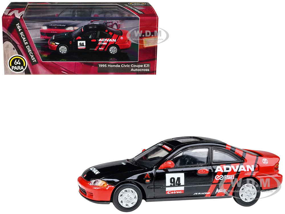 1995 Honda Civic Coupe EJ1 #94 "Autocross - ADVAN" Black and Red 1/64 Diecast Model Car by Paragon Models diecast model
