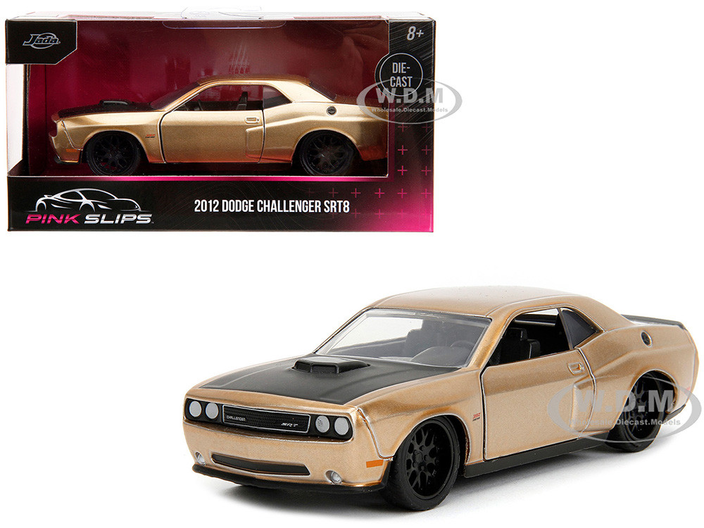2012 Dodge Challenger SRT8 Gold Metallic with Black Hood "Pink Slips" Series 1/32 Diecast Model Car by Jada diecast model