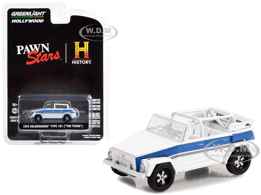 1974 Volkswagen Thing (Type 181) White with Blue Stripes "Pawn Stars" (2009-Current) TV Series "Hollywood Series" Release 37 1/64 Diecast Model Car by Greenlight diecast model