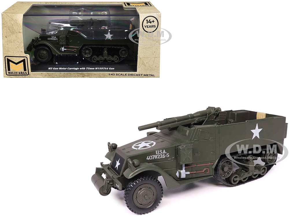 M3 Gun Motor Carriage with 75mm M1897A4 Gun Olive Drab "United States Army" 1/43 Diecast Model by Militaria Die Cast diecast model