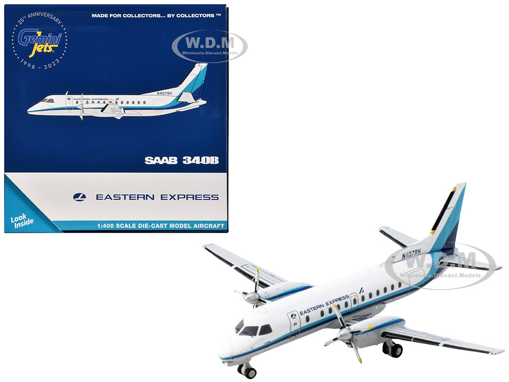 Saab 340B Commercial Aircraft "Eastern Express" (N407BH) White with Blue Stripes 1/400 Diecast Model Airplane by GeminiJets diecast model