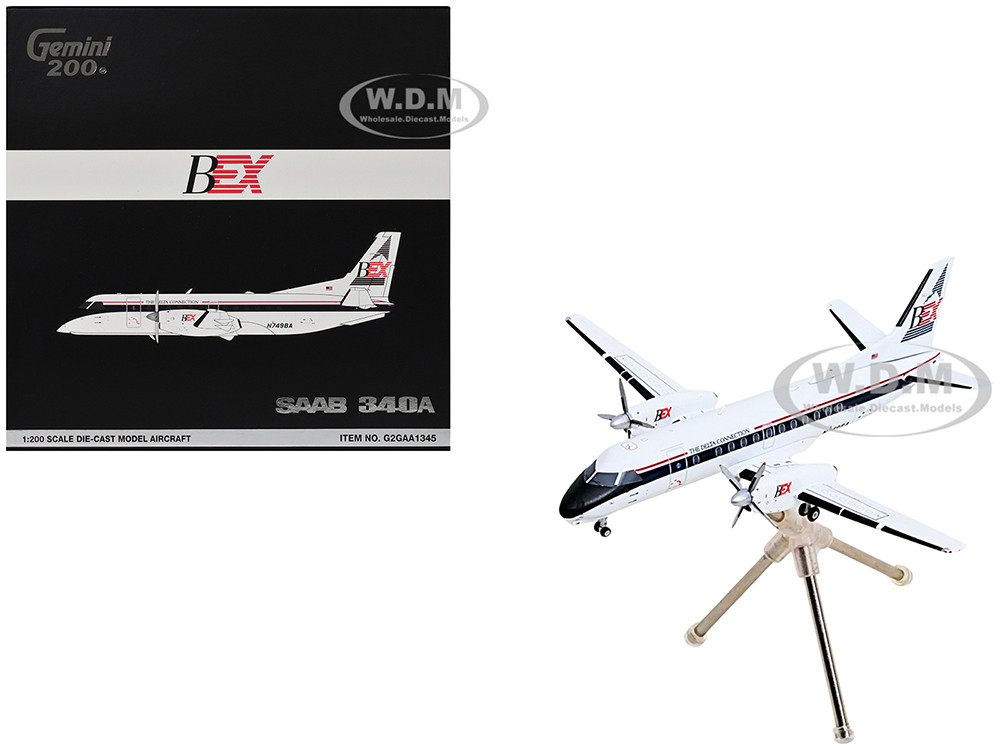 Saab 340A Commercial Aircraft "Delta Connection - Business Express Airlines" (N749BA) White with Dark Blue and Red Stripes "Gemini 200" Series 1/200 Diecast Model Airplane by GeminiJets diecast model
