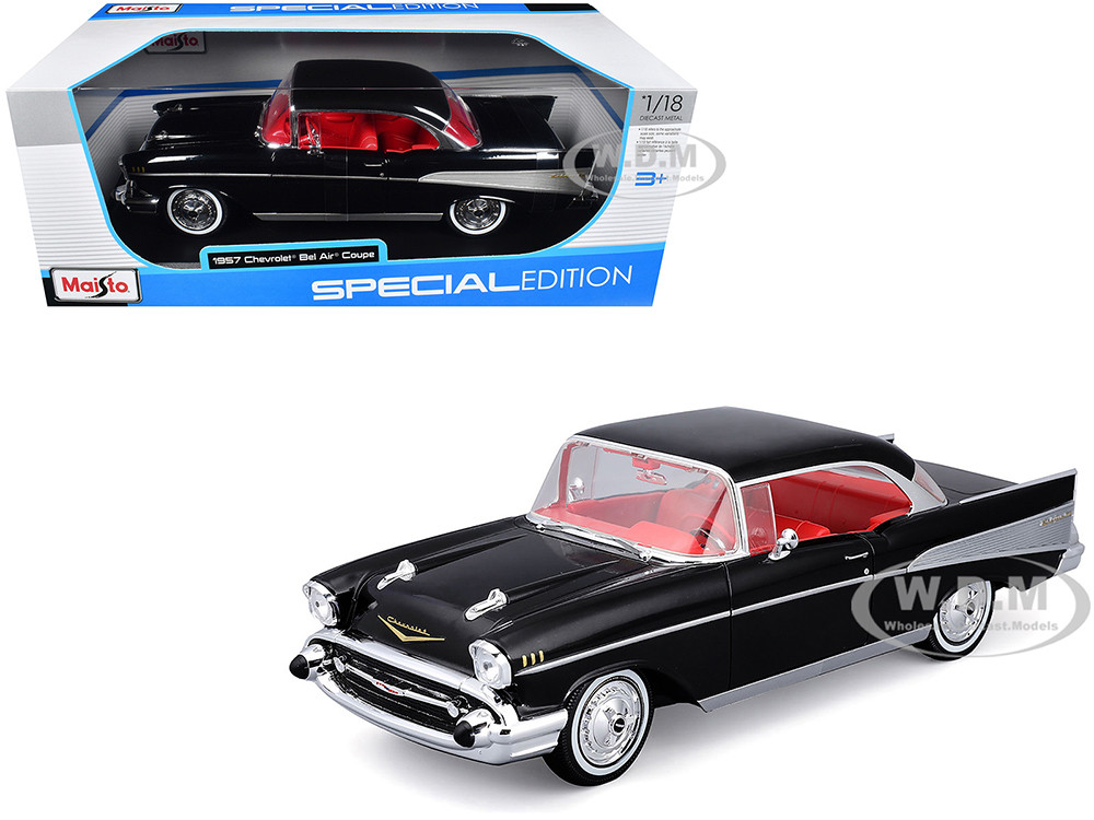 1957 Chevrolet Bel Air Coupe Black with Red Interior "Special Edition" Series 1/18 Diecast Model Car by Maisto diecast model