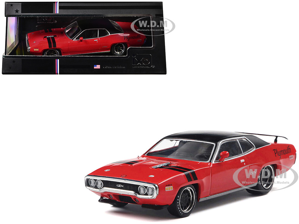1971 Plymouth GTX Rally Red with Black Top and Stripes 1/43 Diecast Model by IXO Models diecast model