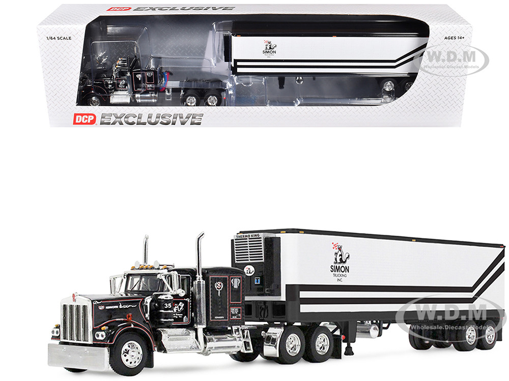 Kenworth W900A with 60" Flat Top Sleeper and 40' Vintage Trailer with Reefer "Dick Simon Trucking" Black with Graphics 1/64 Diecast Model by DCP/First Gear diecast model