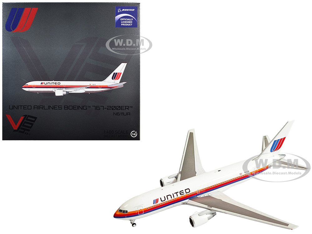 Boeing 767-200ER Commercial Aircraft "United Airlines" (N611UA) White with Stripes 1/400 Diecast Model Airplane by V1:400 diecast model