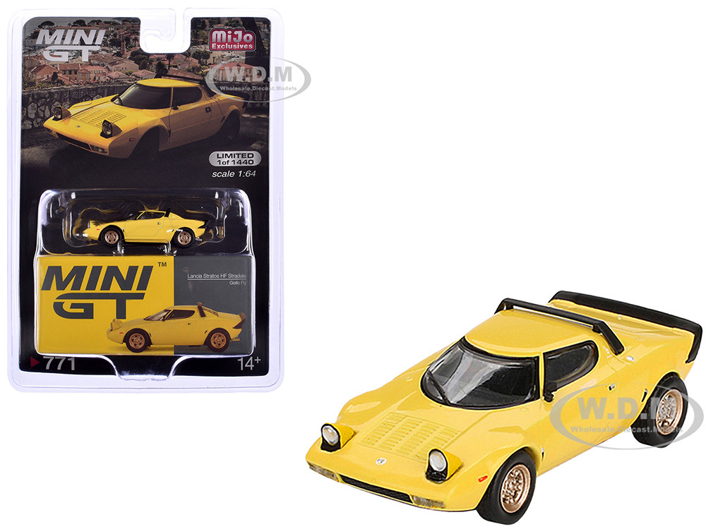 Lancia Stratos HF Stradale Giallo Fly Yellow Limited Edition to 1440 pieces Worldwide 1/64 Diecast Model Car by Mini GT diecast model