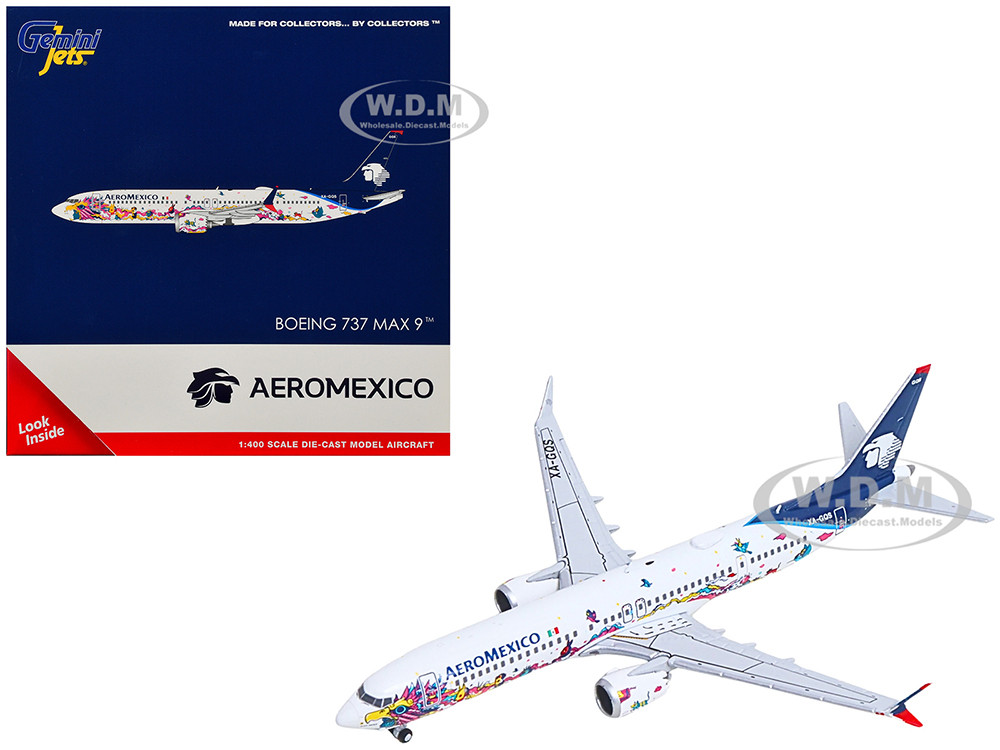 Boeing 737 MAX 9 Commercial Aircraft "Aeromexico - Kukulcan" (XA-GQS) White with Graphics and Blue Tail 1/400 Diecast Model Airplane by GeminiJets diecast model