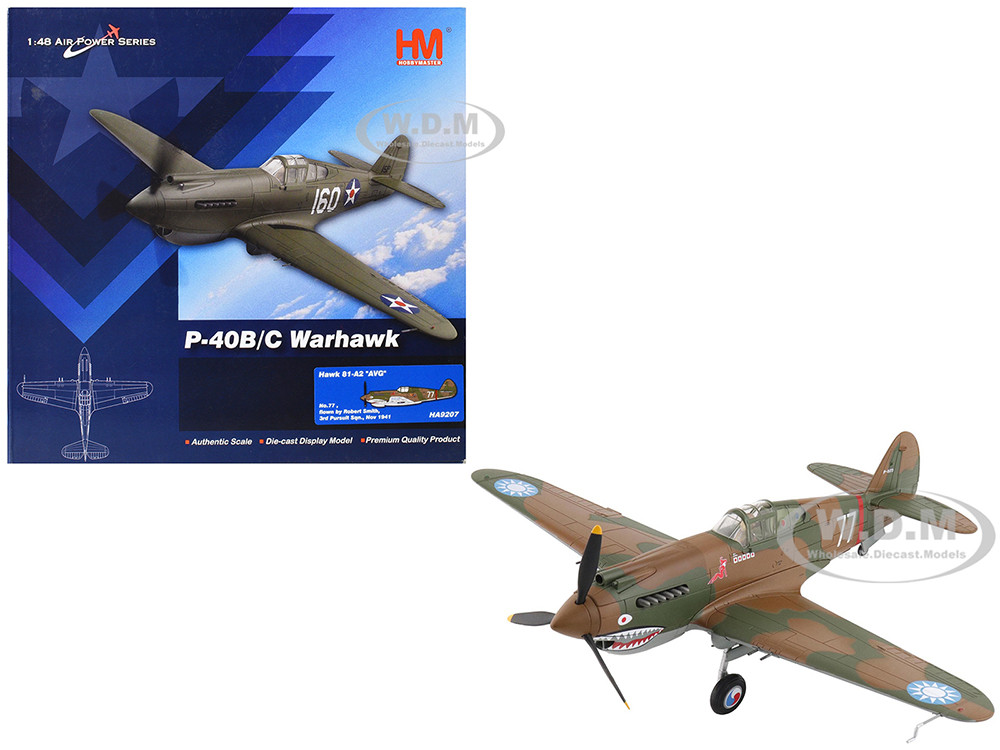 Curtiss P-40B Hawk 81-A2 Fighter-Bomber Aircraft "No.77, Robert Smith, 3rd Pursuit Squadron" (1941) American Volunteer Group in China "Air Power Series" 1/48 Diecast Model by Hobby Master diecast model