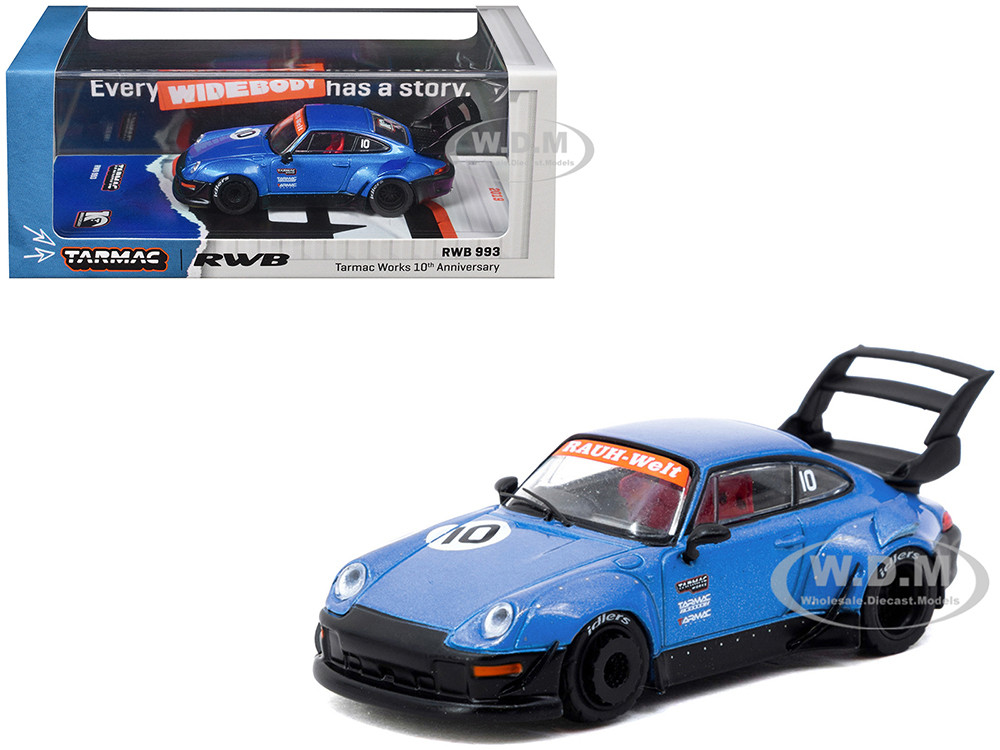 RWB 993 RHD (Right Hand Drive) #10 "Tarmac Works 10th Anniversary" Blue Metallic "Hobby64" Series 1/64 Diecast Model Car by Tarmac Works diecast model