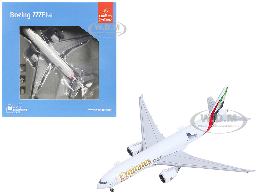 Boeing 777F Commercial Aircraft "Emirates SkyCargo" (A6-EFV) White with Striped Tail "Interactive Series" 1/400 Diecast Model Airplane by GeminiJets diecast model