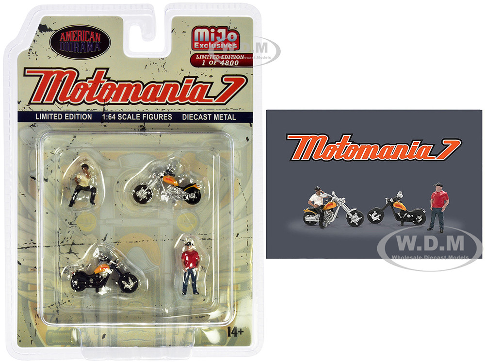 "Motomania 7" 4 piece Diecast Figure Set (2 Figures, 2 Motorcycles) Limited Edition to 4800 pieces Worldwide for 1/64 Scale Models by American Diorama diecast model