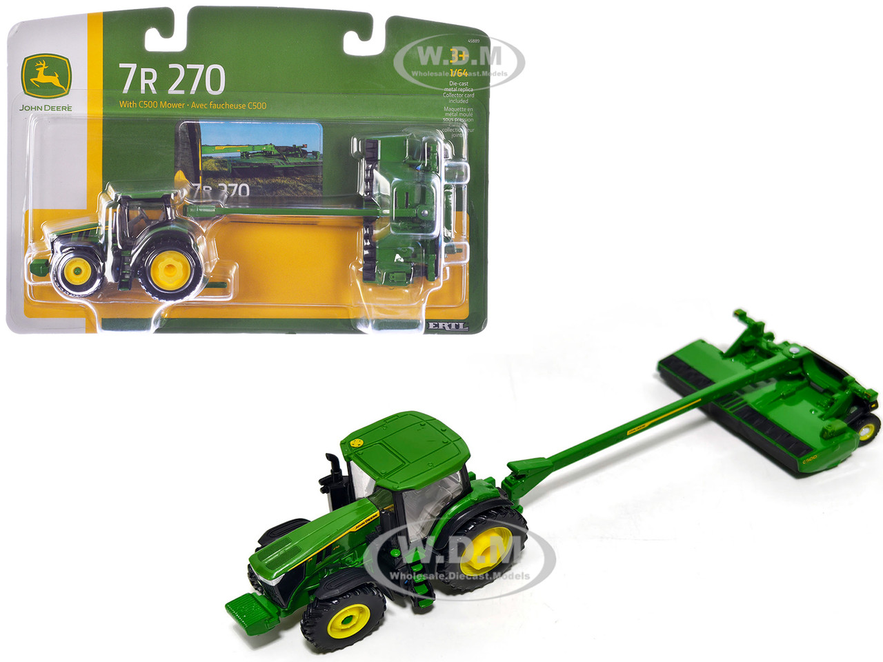 John Deere 7R 270 Tractor Green with C500 Mower 1/64 Diecast Model by ERTL TOMY diecast model