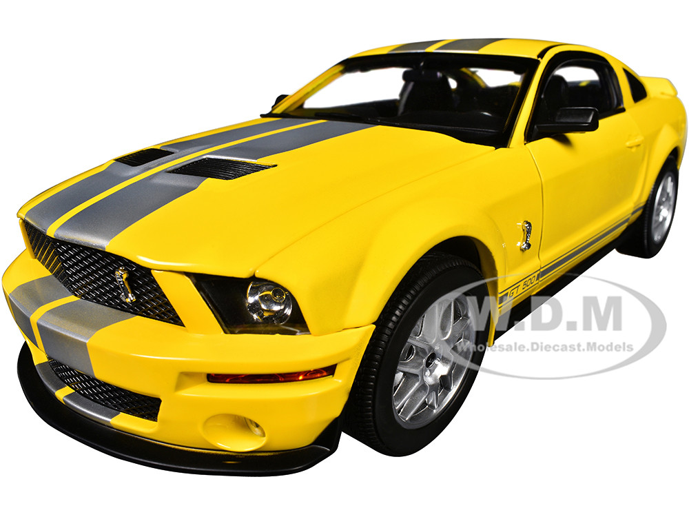 2007 Ford Shelby GT500 Yellow with Silver Stripes "Shelby Collectibles" Series 1/18 Diecast Model Car by ACME diecast model