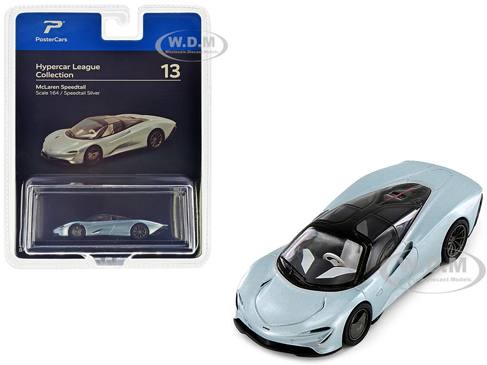 McLaren Speedtail Silver Metallic with Black Top "Hypercar League Collection" 1/64 Diecast Model Car by PosterCars diecast model