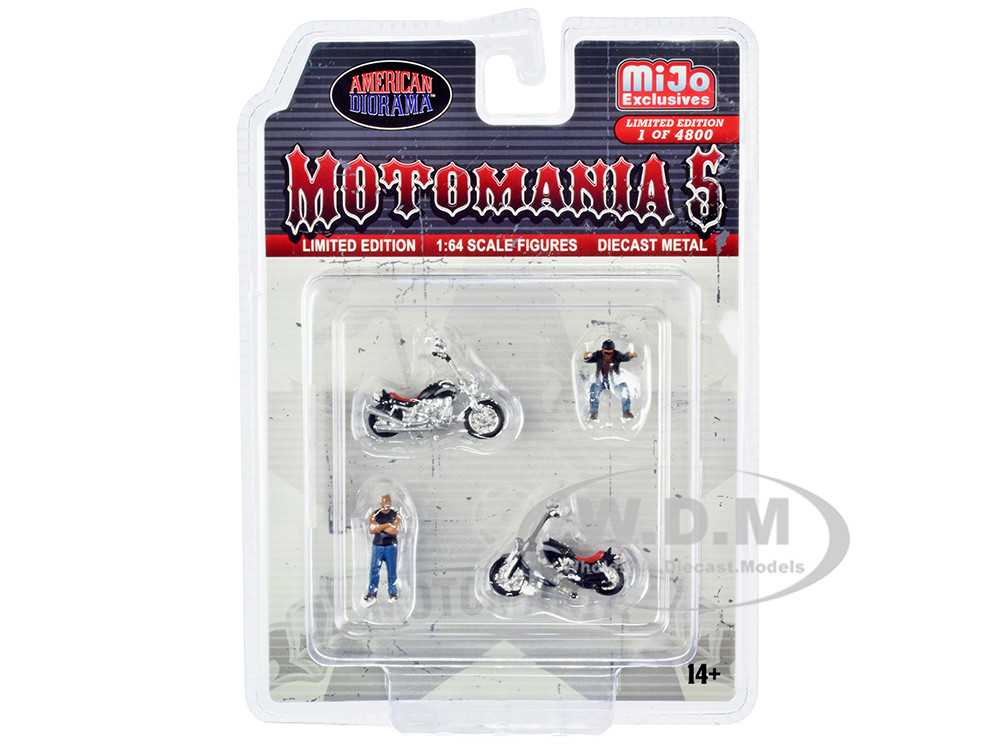 "Motomania 5" 4 piece Diecast Set (2 Figures and 2 Motorcycles) Limited Edition to 4800 pieces Worldwide for 1/64 Scale Models by American Diorama diecast model