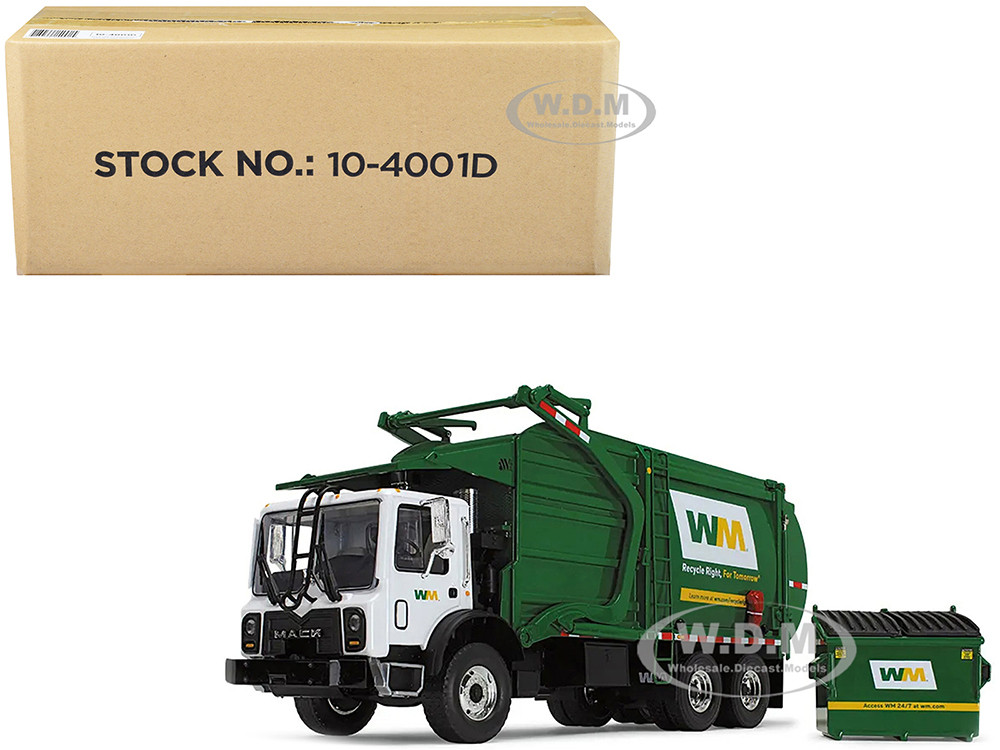 Mack TerraPro "Waste Management" Refuse Garbage Truck with Wittke Front Load White and Green with Garbage Bin 1/34 Diecast Model by First Gear diecast model