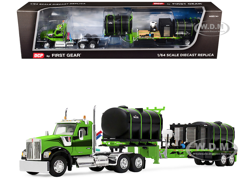 Kenworth W900 Day Cab with Demco 42' Liquid Fertilizer Tender Trailer Green and Black 1/64 Diecast Model by DCP/First Gear diecast model