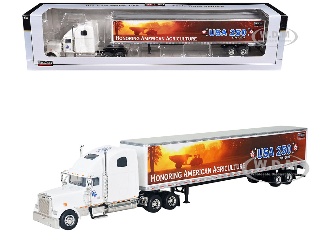 Freightliner Classic XL Sleeper Cab White with Trailer "Honoring American Agriculture - USA 250" 1/64 Diecast Model by SpecCast diecast model