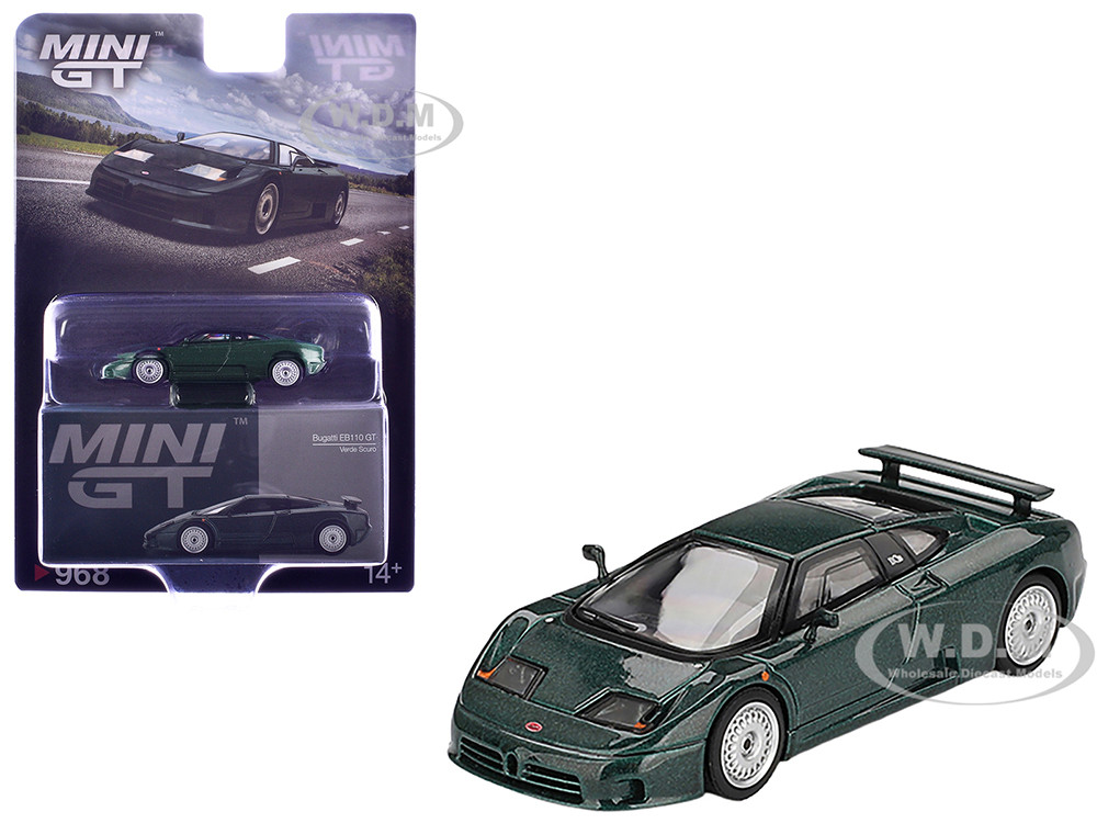 Bugatti EB110 GT Verde Scuro Dark Green Metallic Limited Edition 1/64 Diecast Model Car by Mini GT diecast model