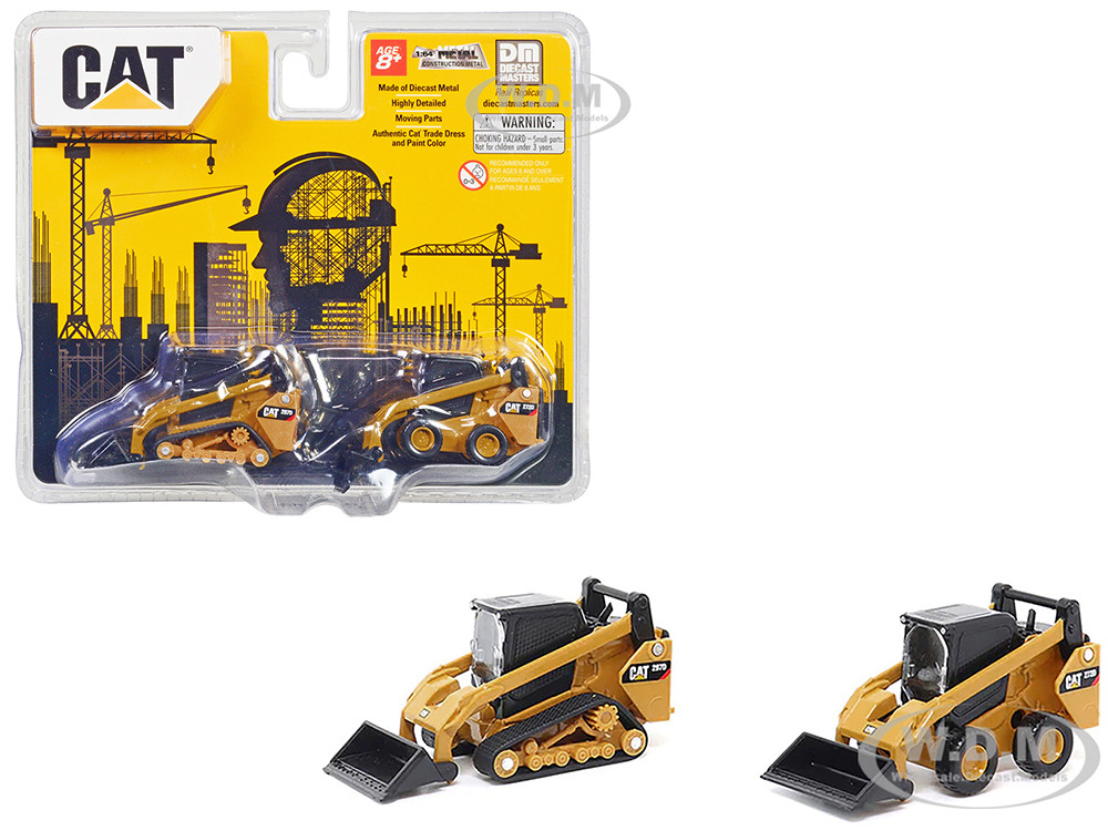 CAT Caterpillar 272D2 Skid Steer Loader Yellow and CAT Caterpillar 297D2 Compact Track Loader Yellow Set of 2 pieces 1/64 Diecast Models by Diecast Masters diecast model