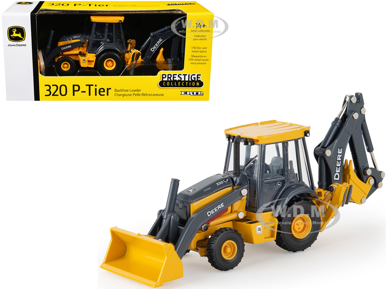 John Deere 320 P-Tier Backhoe Loader Yellow "Prestige Collection" Series 1/50 Diecast Model by ERTL TOMY diecast model