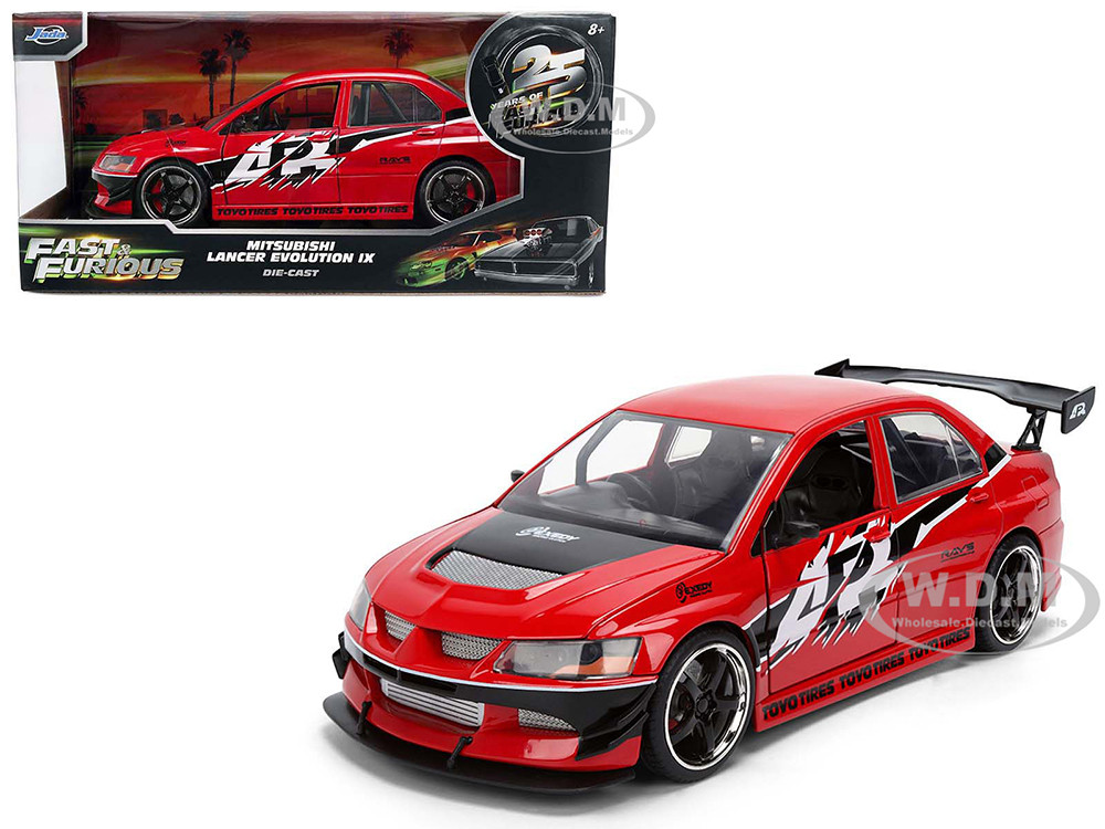Sean's Mitsubishi Lancer Evolution IX RHD (Right Hand Drive) Red with Graphics "The Fast and the Furious: Tokyo Drift" (2006) Movie "Fast & Furious 25 Years" Series 1/24 Diecast Model Car by Jada diecast model