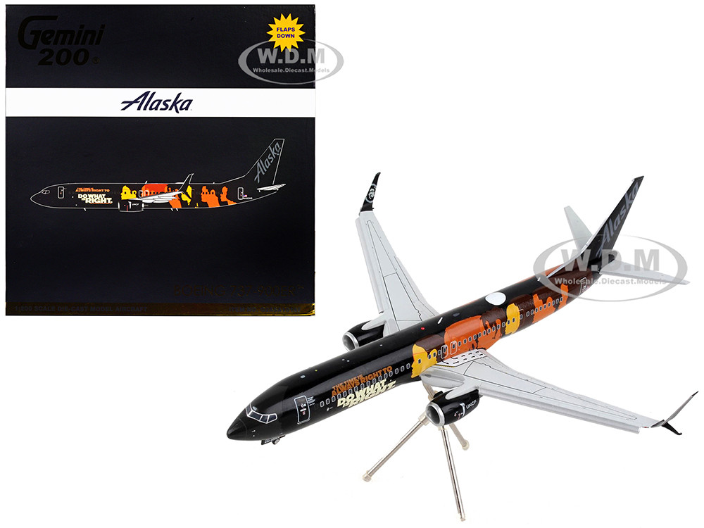 Boeing 737-900ER Commercial Aircraft with Flaps Down "Alaska Airlines - Our Commitment" Black with Graphics "Gemini 200" Series 1/200 Diecast Model Airplane by GeminiJets diecast model