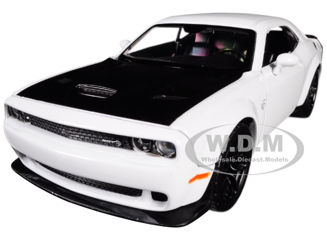 2018 Dodge Challenger SRT Hellcat Widebody White with Black Hood 1/24 Diecast Model Car by Motormax diecast model