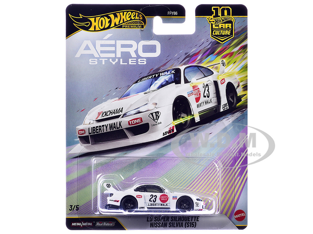 Nissan Silvia (S15) LB Super Silhouette RHD (Right Hand Drive) #23 White with Graphics "Aero Styles" Series Diecast Model Car by Hot Wheels diecast model
