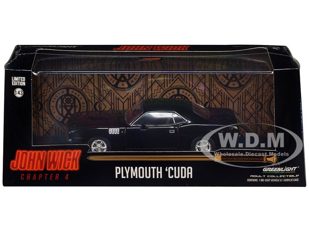 1971 Plymouth Barracuda Black "John Wick: Chapter 4" (2023) Movie "Hollywood" Series 1/43 Diecast Model Car by Greenlight diecast model