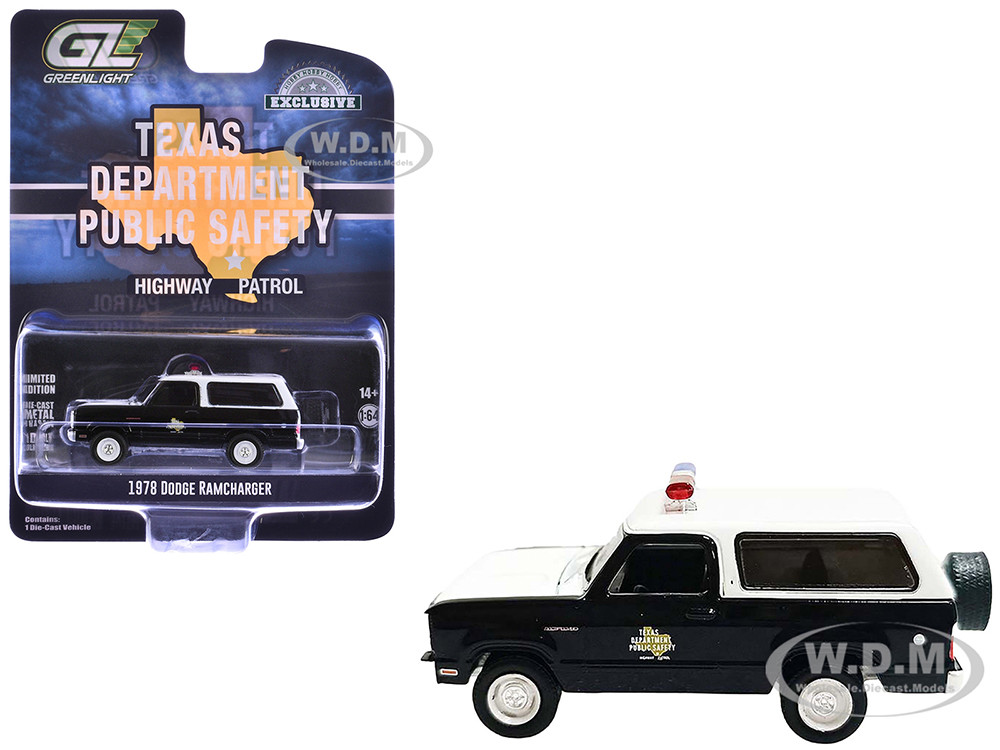 1978 Dodge Ramcharger Police Vehicle "Texas Department of Public Safety Highway Patrol" Black with White Hood and Top "Hobby Exclusive" Series 1/64 Diecast Model Car by Greenlight diecast model