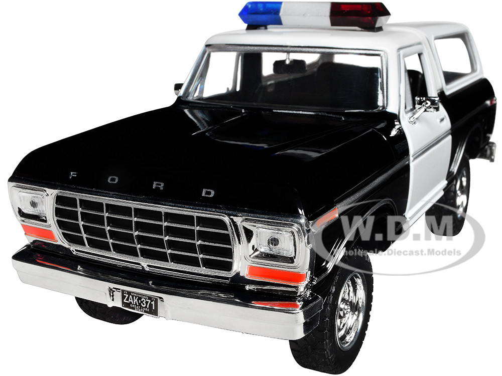 1978 Ford Bronco Police Car Unmarked Black and White "Law Enforcement and Public Service" Series 1/24 Diecast Model Car by Motormax diecast model