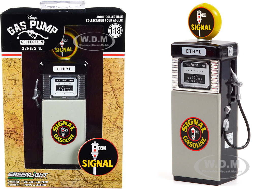 1951 Wayne 505 Gas Pump "Signal Gasoline" Black and Gray "Vintage Gas Pumps" Series 10 1/18 Diecast Replica by Greenlight diecast model