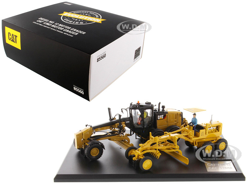 Cat Caterpillar No. 12 Motor Grader (Circa 1939-1959) and Cat Caterpillar 12M3 Motor Grader (Current) with Operators "Evolution Series" Set of 2 pieces 1/50 Diecast Models by Diecast Masters diecast model