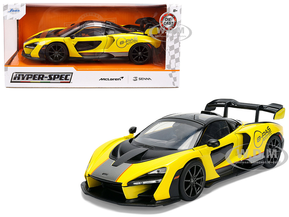 McLaren Senna "8-PAS Racing" Yellow Metallic with Black Top "Hyper-Spec" Series 1/24 Diecast Model Car by Jada diecast model