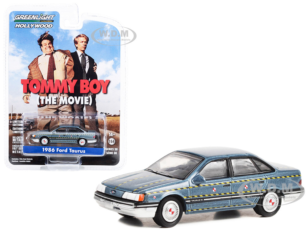 1986 Ford Taurus Blue Metallic "Zalinsky Auto Parts" Crash Test Vehicle "Tommy Boy" (1995) Movie "Hollywood Series" Release 38 1/64 Diecast Model Car by Greenlight diecast model