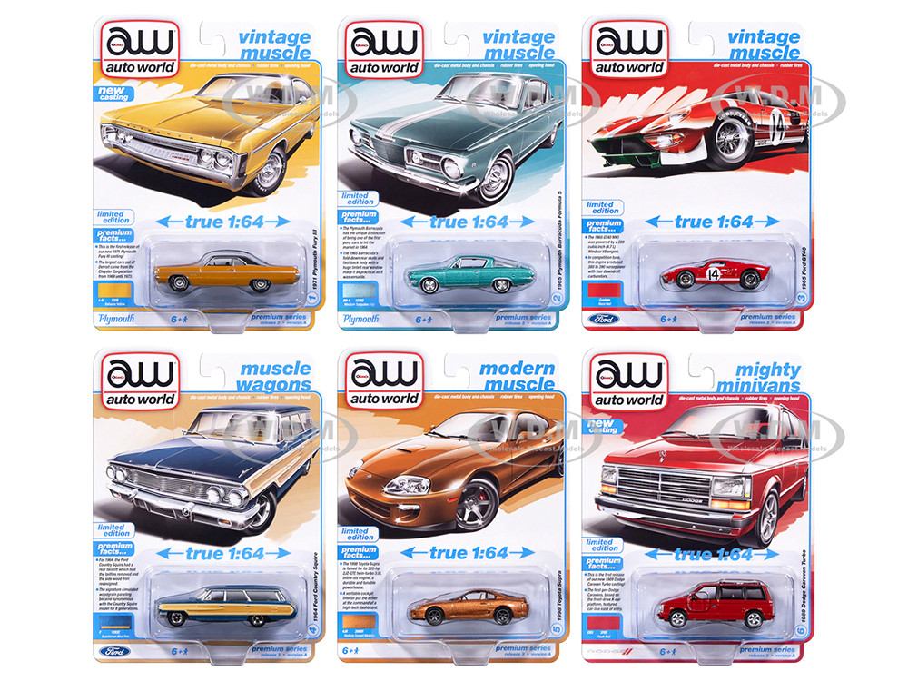 Auto World Premium 2025 Release 3 Set A of 6 pieces 1/64 Diecast Model Cars by Auto World diecast model
