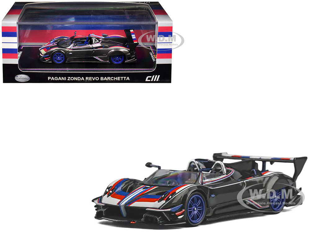 Pagani Zonda Revo Barchetta Carbon with Red, White, and Blue Stripes 1/64 Diecast Model Car by CM Model diecast model