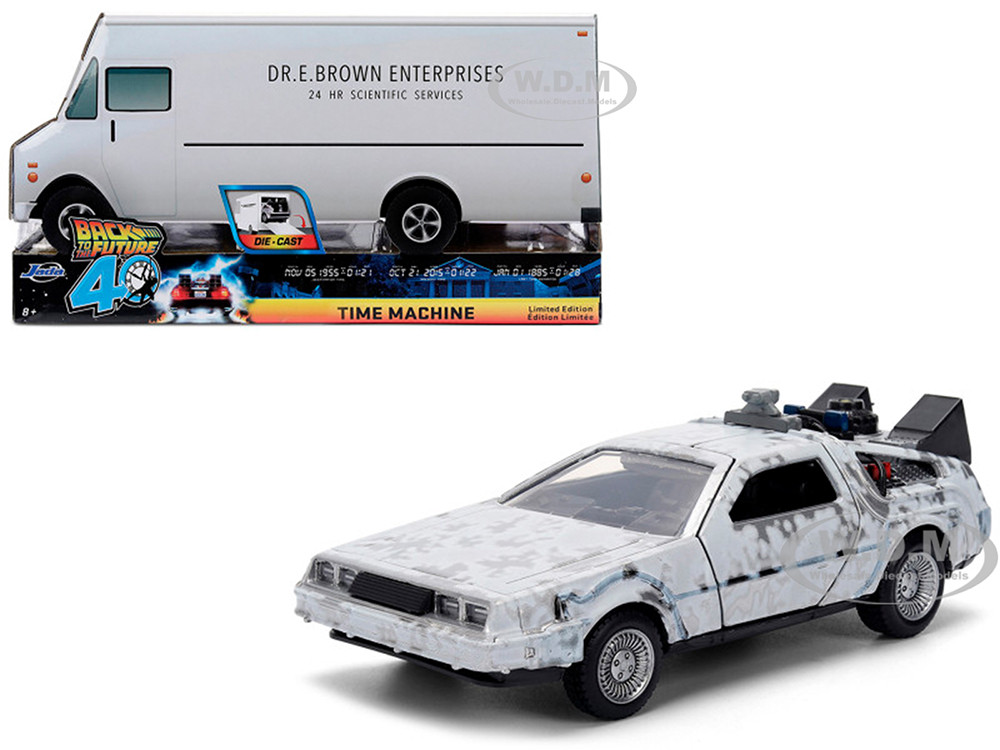 DMC DeLorean Time Machine Brushed Metal (Frost Version) "Back to the Future" (1985) Movie "40th Anniversary" Special Packaging "Hollywood Rides" Series 1/32 Diecast Model Car by Jada diecast model