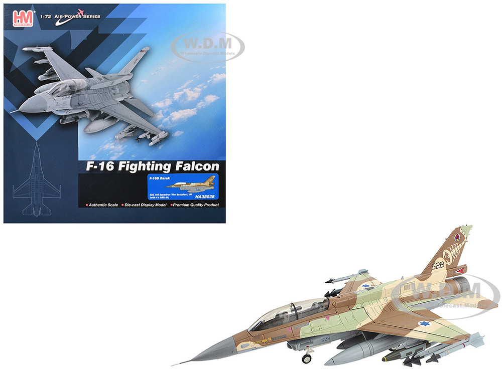 Lockheed F-16D Fighting Falcon Fighter Aircraft "628, Barak, 105 Squadron, The Scorpion" Israeli Air Force "Air Power Series" 1/72 Diecast Model by Hobby Master diecast model