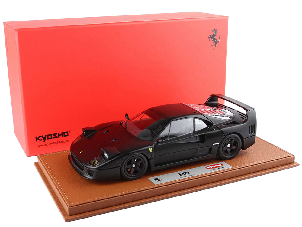 Ferrari F40 Matt Black with Matt Black Wheels with DISPLAY CASE Limited Edition to 102 pieces Worldwide 1/18 Diecast Model Car by BBR and Kyosho diecast model