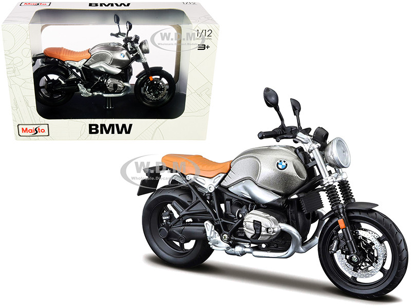 BMW R nineT Scrambler Metallic Gray with Plastic Display Stand 1/12 Diecast Motorcycle Model by Maisto diecast model