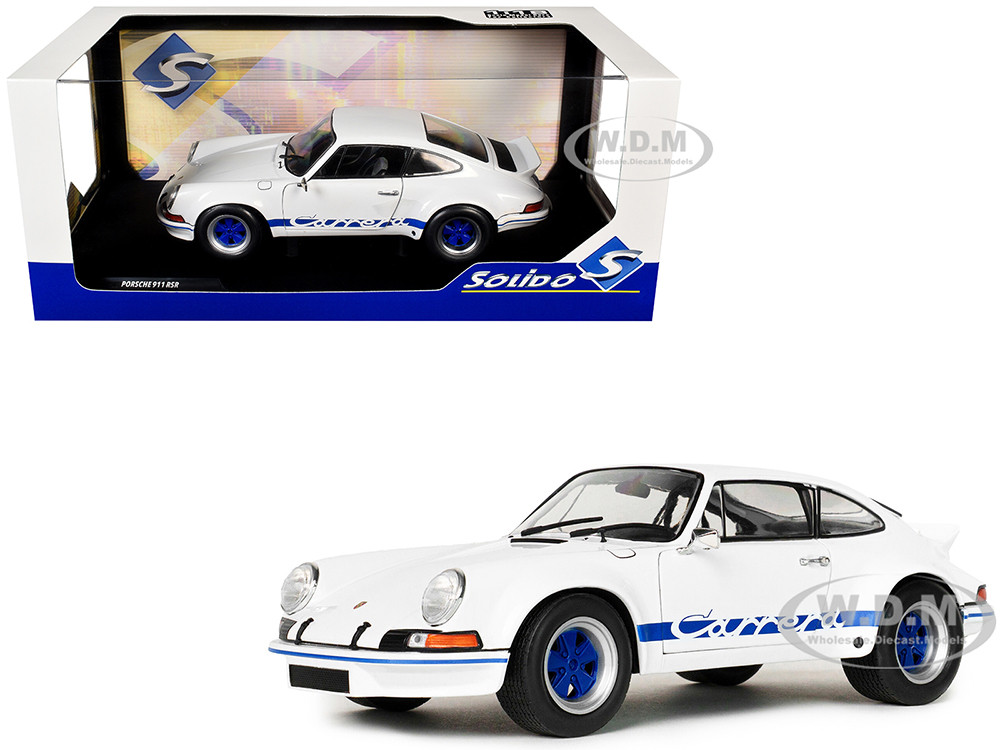 1973 Porsche 911 RSR Carrera White with Blue Stripes 1/18 Diecast Model Car by Solido diecast model