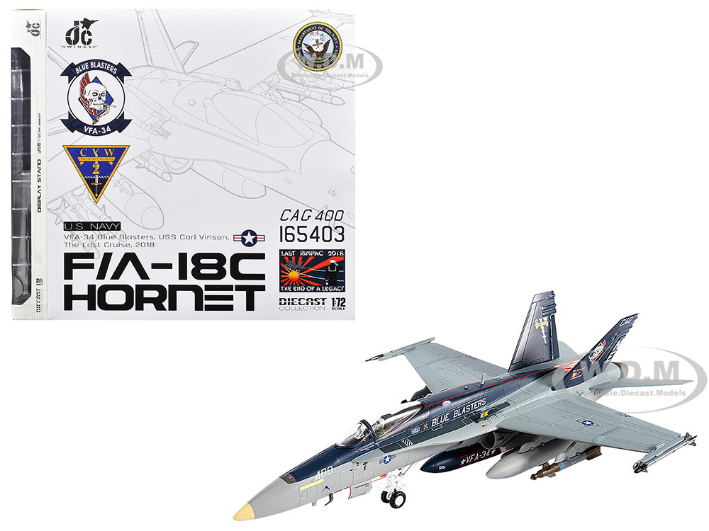 McDonnell Douglas F/A-18C Hornet Aircraft "VFA-34 Blue Blasters, USS Carl Vinson, Last Cruise" (2018) United States Navy 1/72 Diecast Model by JC Wings diecast model