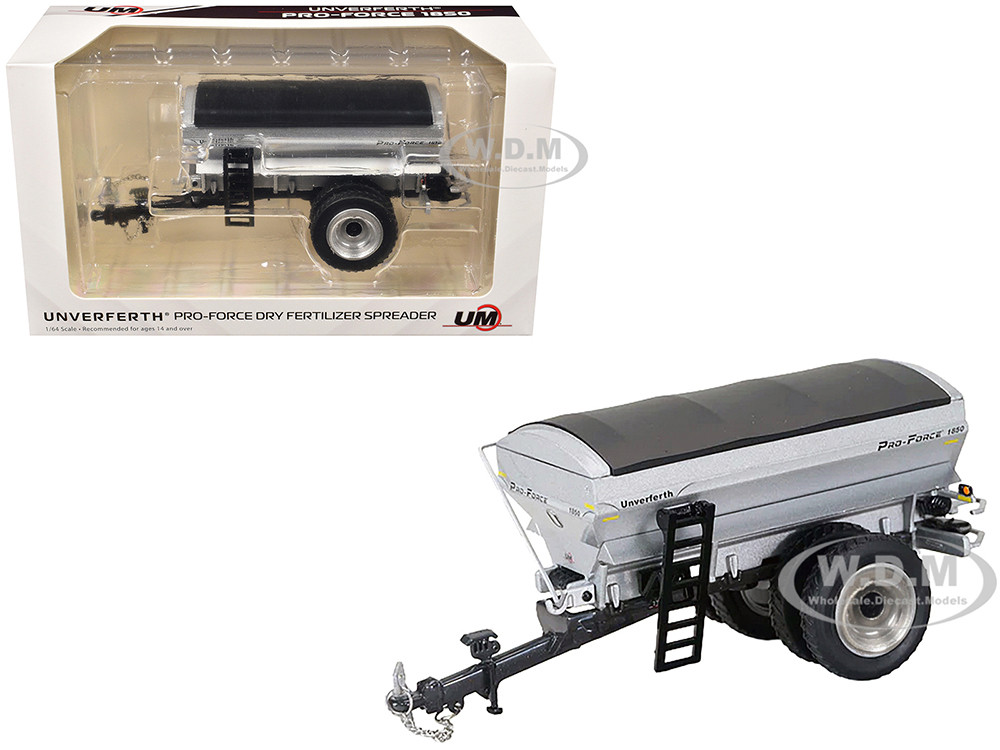 Unverferth Pro-Force 1850 Dry Fertilizer Applicator with Dual Wheels Silver Metallic 1/64 Diecast Model by SpecCast diecast model